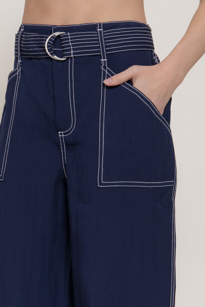 Belted Wide Leg Woven Pants