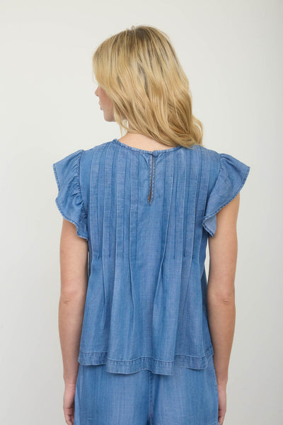 Super Soft Ruffle Sleeve Tencel Denim Top