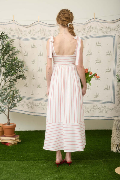 Linen Blend Stripe Empire Waist Midi Dress