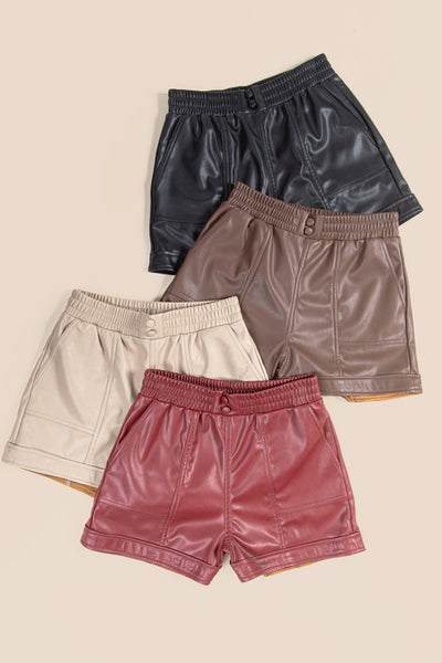 Solid Faux Leather Shorts