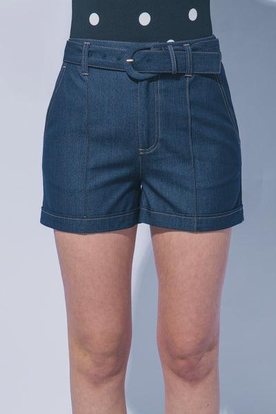 Super Soft Denim Belted Shorts