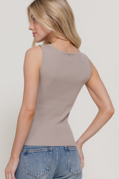 Knit Sleeveless Diagonal Placket Top
