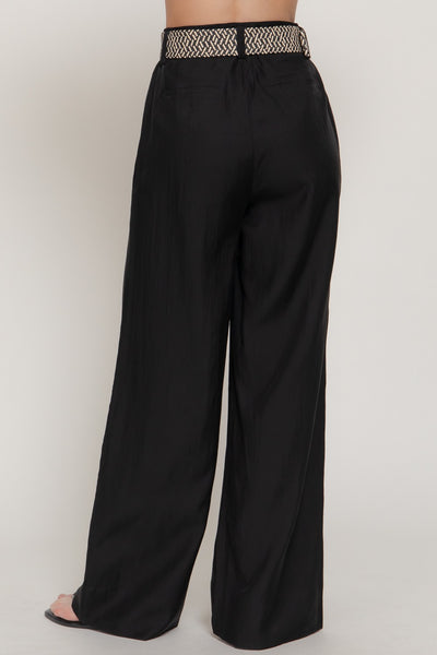 Lyocell Belted Straight Woven Long Pants