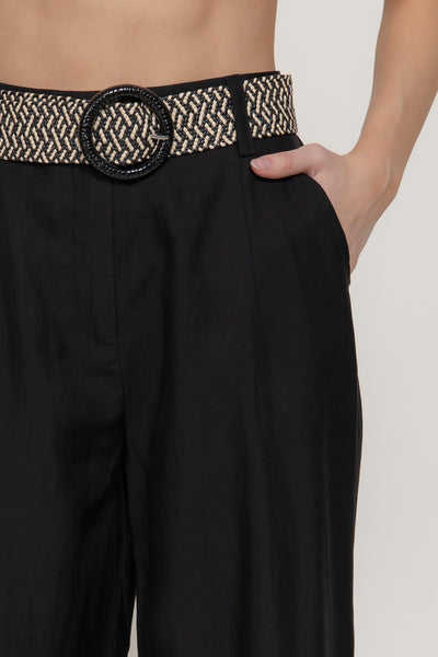 Lyocell Belted Straight Woven Long Pants