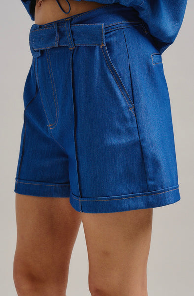 Super Soft Denim Belted Shorts