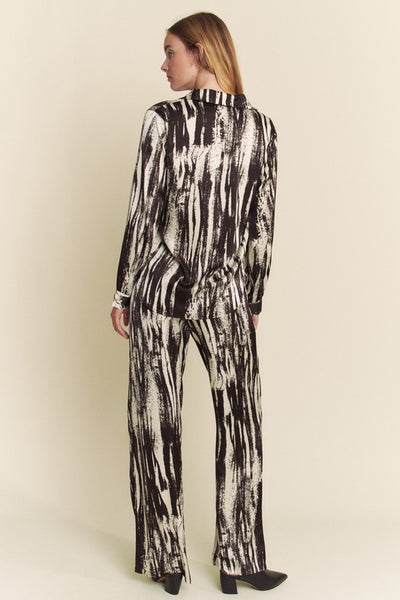 Satin Zebra Button Down Shirt + WideLeg Pants Set