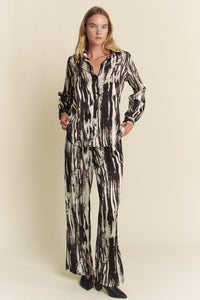 Satin Zebra Button Down Shirt + WideLeg Pants Set