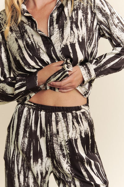 Satin Zebra Button Down Shirt + WideLeg Pants Set