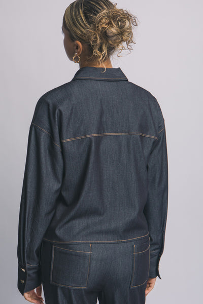 Super Stretch Denim Contrast Topstitched Shirt