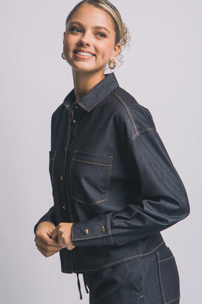 Super Stretch Denim Contrast Topstitched Shirt