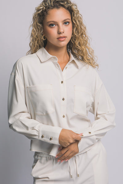 Super Stretch Denim Contrast Topstitched Shirt