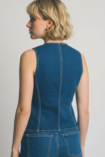 Stretch Crew-neck Denim Vest
