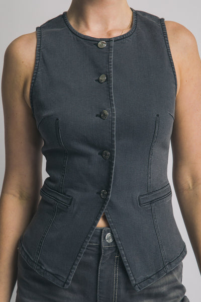 Stretch Crew-neck Denim Vest