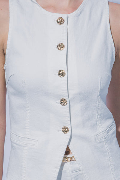 Stretch Crew-neck Denim Vest