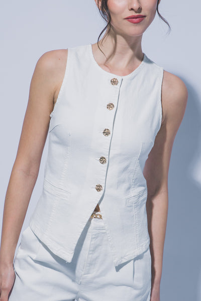 Stretch Crew-neck Denim Vest