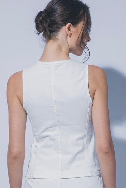 Stretch Crew-neck Denim Vest