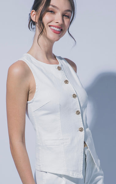 Stretch Crew-neck Denim Vest