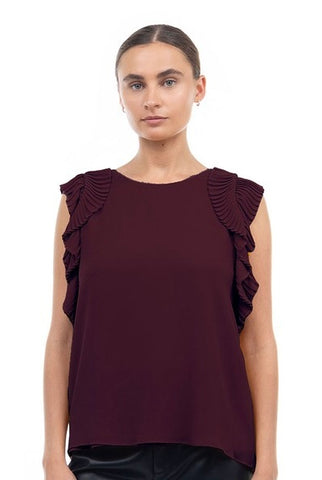 Pleated Flutter Sleeve Blouse