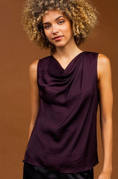 Satin Feel Asymmetrical Drape Tank