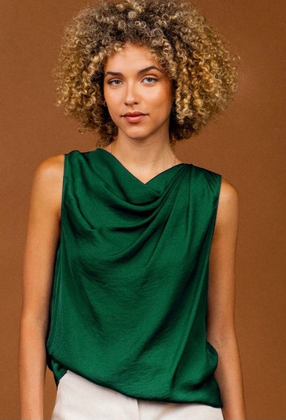 Satin Feel Asymmetrical Drape Tank