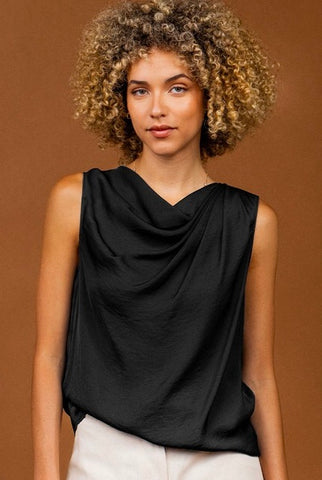 Satin Feel Asymmetrical Drape Tank