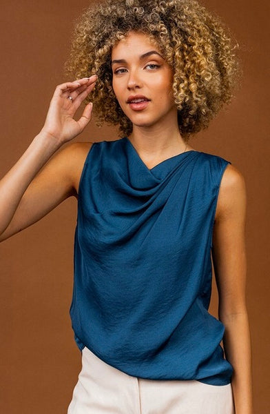 Satin Feel Asymmetrical Drape Tank