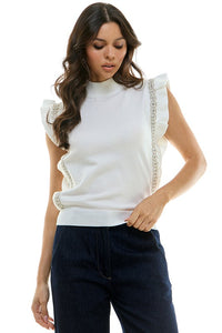 Metallic Knit Embellished Ruffle Sleeve Sweater Top