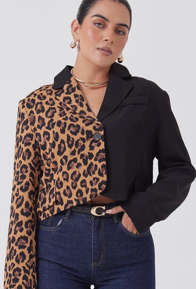 Leopard Color Block Print Blazer