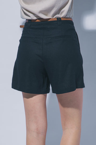 Pleated Linen Shorts W/ Leather Belt