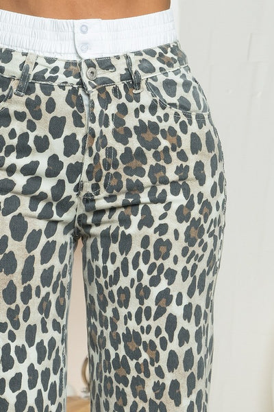 Double Waist Leopard Straight Leg Jeans