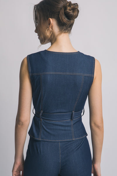 Super Soft Denim Belted Vest