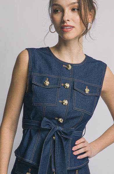Super Soft Denim Belted Vest