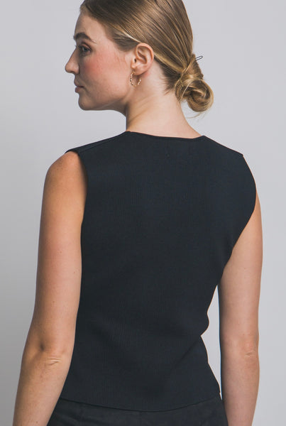 Knit Golden Button V-neck Vest Top