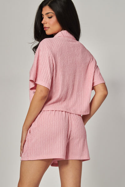 Crinkled Plisse Drawstring Shorts