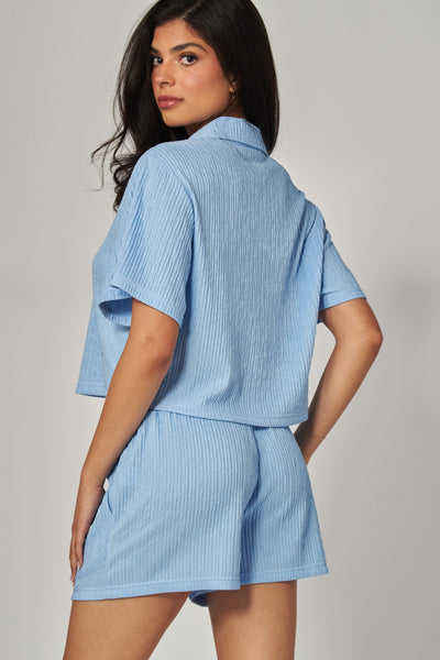 Crinkled Plisse Drawstring Shorts