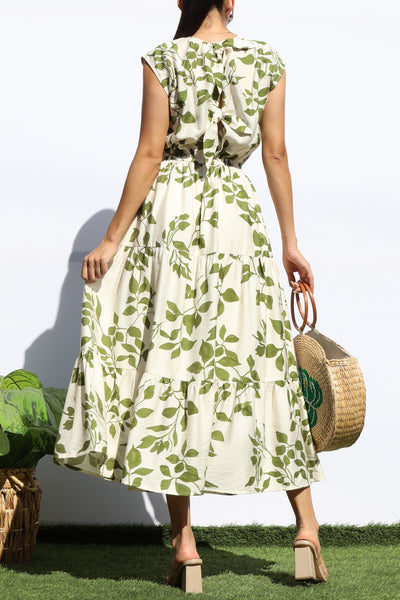 Spring Leaves Tiered Midi Dress