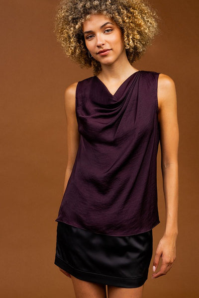 Satin Feel Asymmetrical Drape Tank