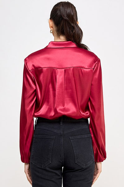 Satin Long Sleeve Bubble Hem Shirt Top