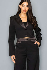 Crop Satin Tailored Blazer