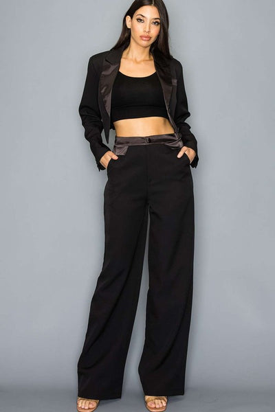 Tailored Satin Contrast Wideleg Pants