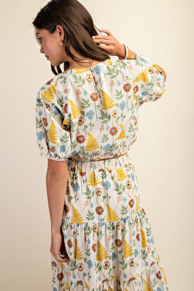 Vines Elastic Waistband Short Sleeve Top