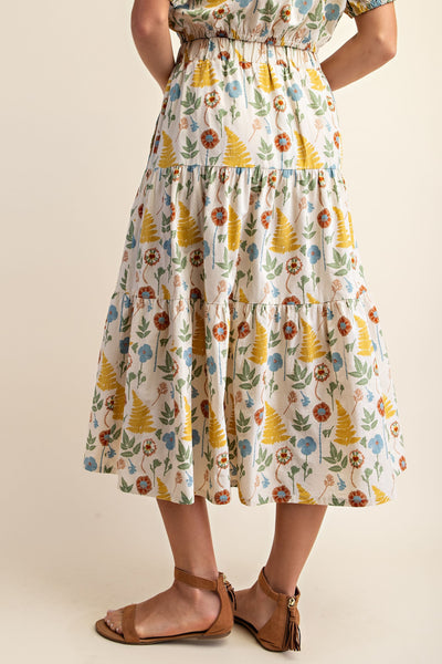 Vines Long Elastic Waistband Skirt