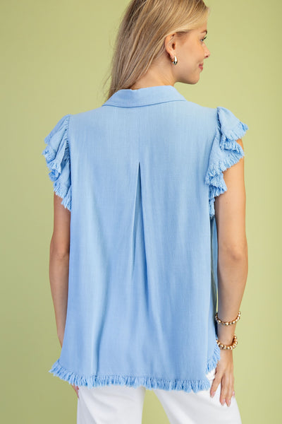 Linen + Cotton Frayed Button Down Blouse