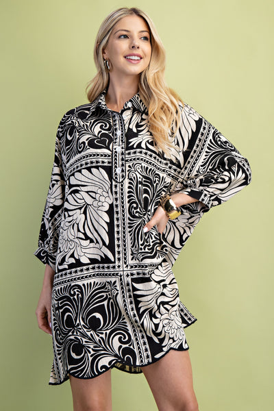 Marbled Bandanna Print Relaxed Fit Shirt Dress