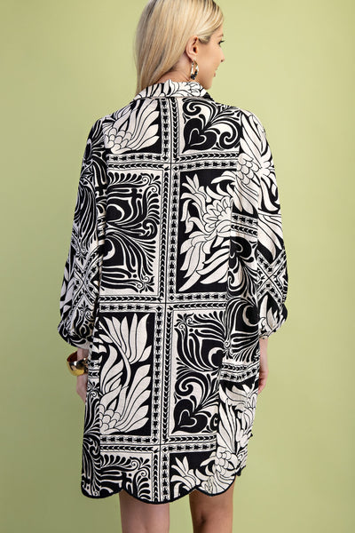 Marbled Bandanna Print Relaxed Fit Shirt Dress