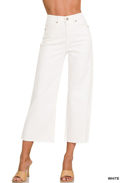 High Rise Wide Leg Cropped White Denim Jeans