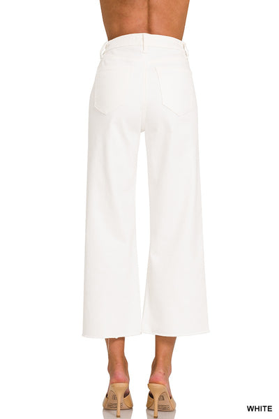High Rise Wide Leg Cropped White Denim Jeans