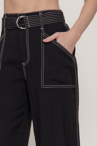 Belted Wide Leg Woven Pants