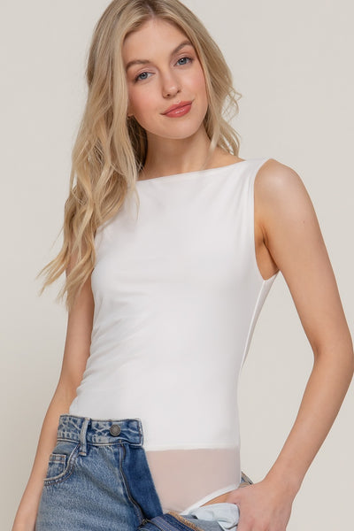 Sleeveless Shirring Mesh Bodysuit