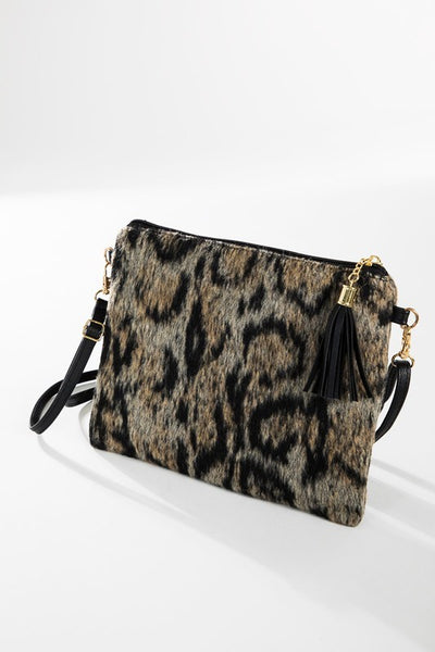 Faux Fur Animal Print Crossbody/Clutch Bag